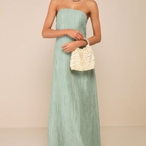 Lulus Radiant Season Sage Green Plisse Cutout Strapless Maxi Dress - Size S